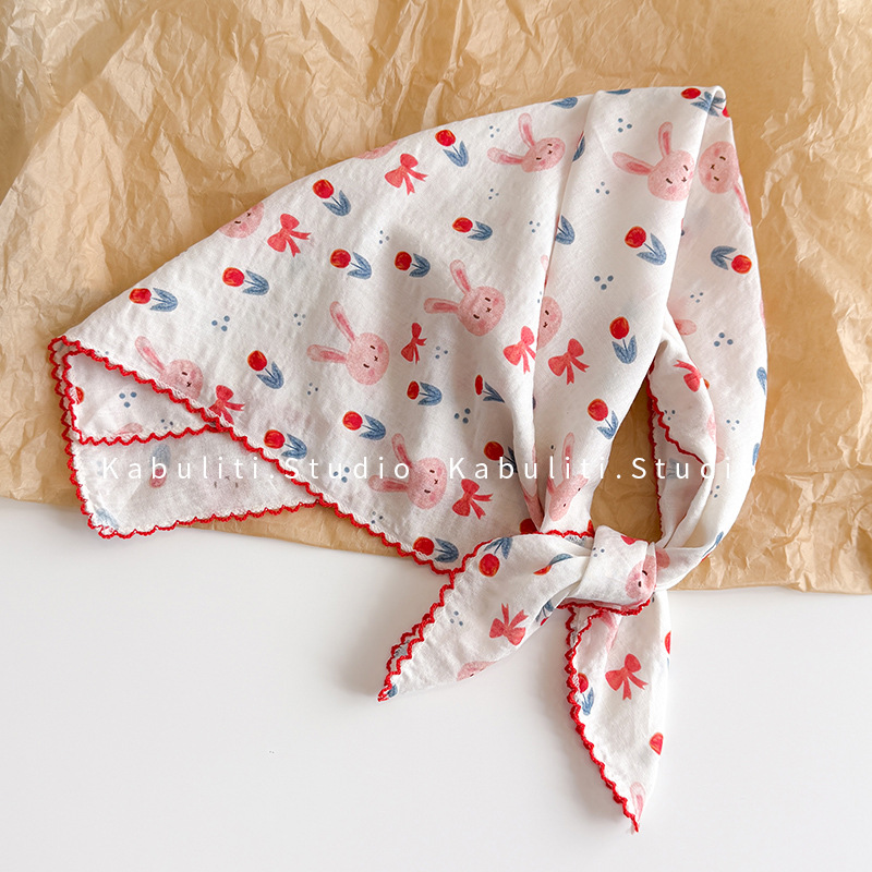Head Wrap Turban - ผ้าพันคอผ้าฝ้ายลินินทรงสี่เหลี่ยม 58 ซม. พิมพ์ลายดอกไม้ คุณภาพสูง นุ่ม