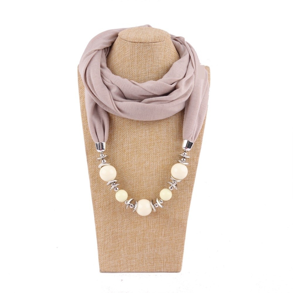 Infinity Scarf Knit - ผ้าพันคอชีฟองใหม่ ประดับลูกปัด สีพื้น ผ้าพันคอแบบอินฟินิตี้ สไตล์วินเทจ สไตล์ชาติพันธุ์