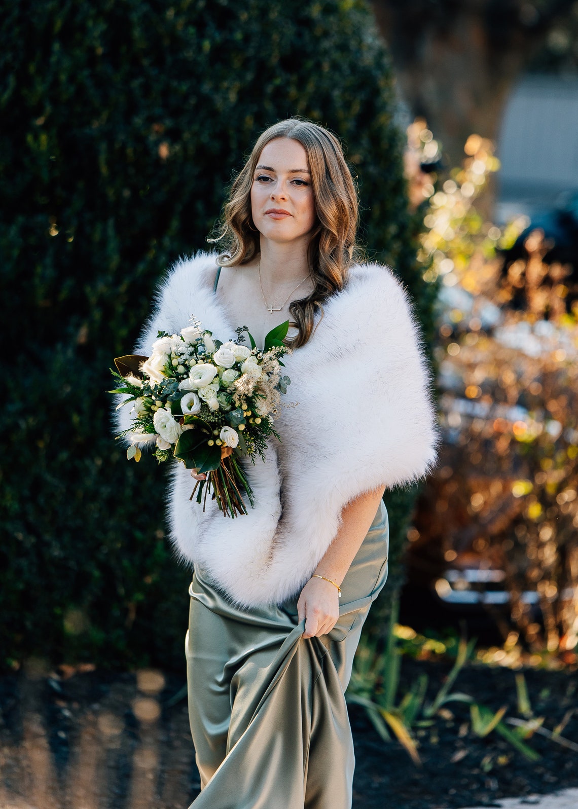 Stole Wedding Shawl - งาช้างสีดำเคล็ดลับ Faux Fur เจ้าสาว Wrap Wedding
