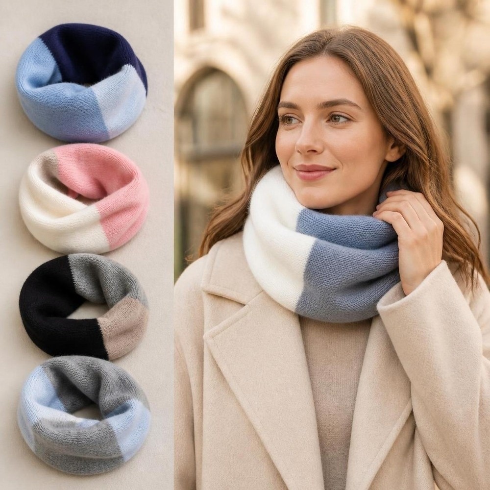 Infinity Scarf Knit - ผ้าพันคอถักนิตติ้งแบบไร้รอยต่อสีสันสดใส ป้องกันลม ยืดหยุ่น ซับในอุ่นสบาย สำหรับฤดูใบไม้ร่วงและฤดูหนาว
