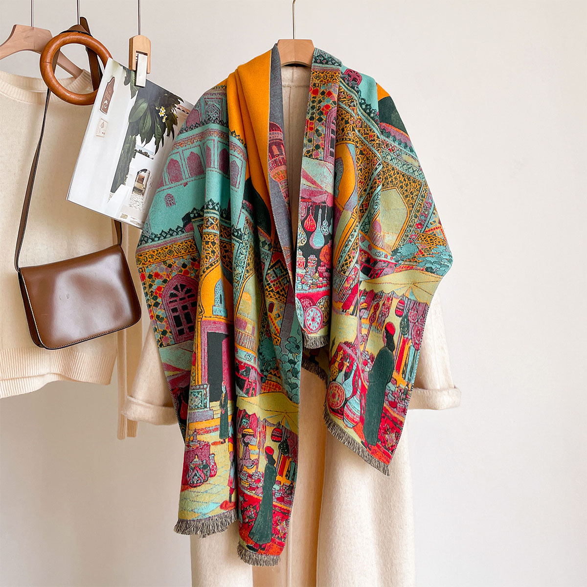 Woven Scarf Blanket - ผ้าพันคอแคชเมียร์เทียมสำหรับผู้หญิง ผ้าคลุมไหล่สองด้าน ผ้าพันคอหนา อุ่น สำหรับฤดูหนาว ผ้าพันคอขนาดใหญ่