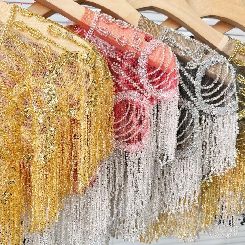Stole Wedding Shawl - G92D ปักเลื่อมลูกปัดพู่ผ้าคลุมไหล่ชุดราตรี Capes Fringes Ponchos