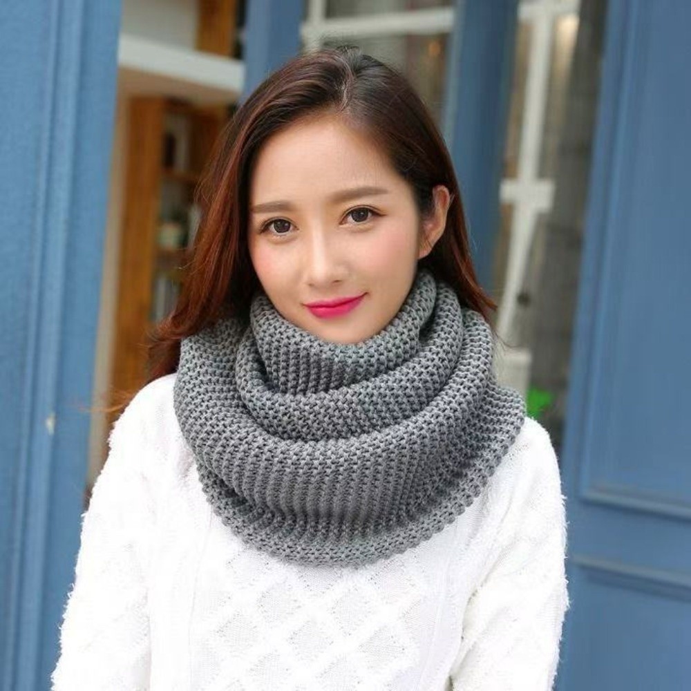 Infinity Scarf Knit - ผ้าพันคอแบบวงกลมสีพื้นอบอุ่น ระบายอากาศได้ดี กันลม ผ้าพันคอถักหนา เนื้อสัมผัสนุ่ม ผ้าพันคอหนาเพิ่มความอบอุ่นสำหรับผู้หญิง