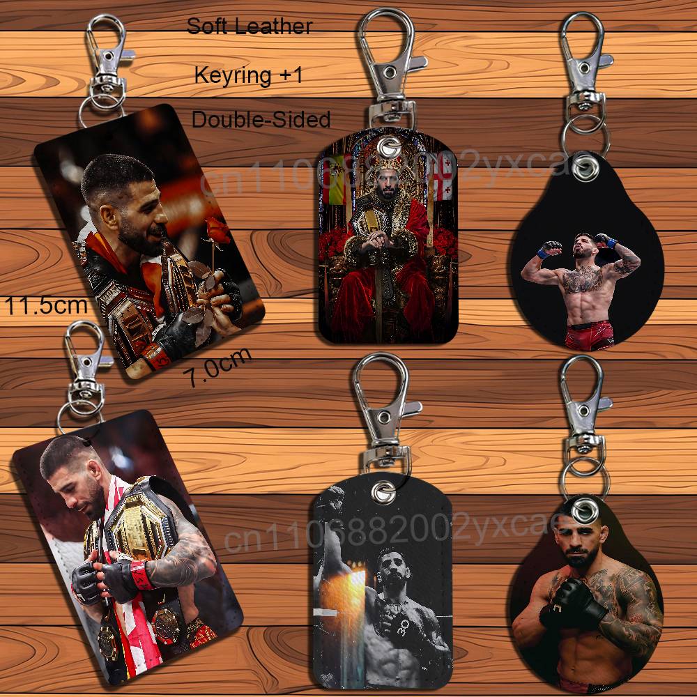 Lanyard Badge Holder - พวงกุญแจหนัง Ilia Topuria พร้อมสายคล้องคอ - ที่ใส่บัตรประจำตัว/บัตรเข้าออก,