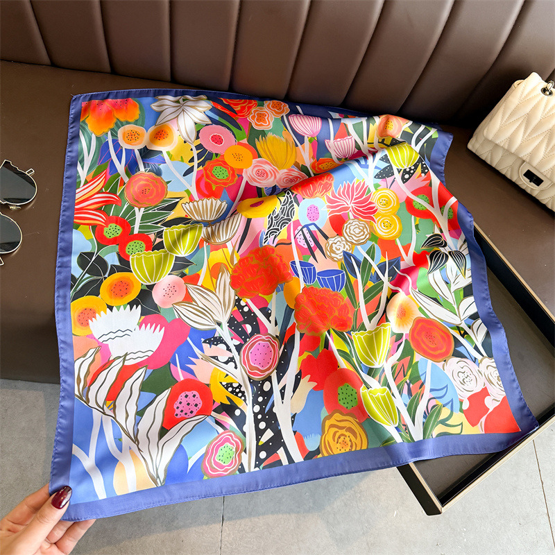 ผ้าพันคอพิมพ์ลายดอกไม้ใหม่ปี 2 - Scarf Silk Square บทวิจารณ์และราคา
