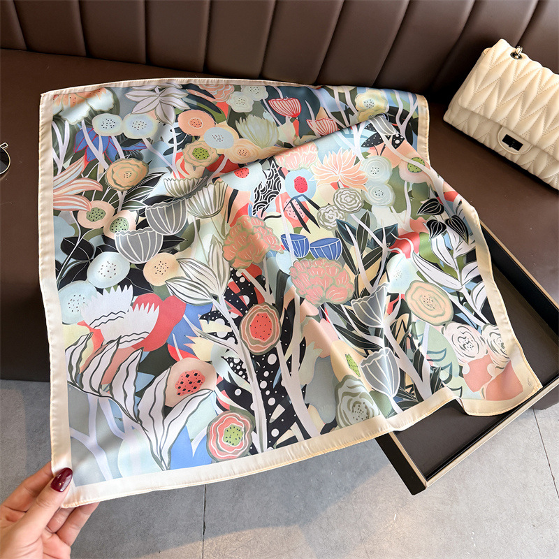 ผ้าพันคอพิมพ์ลายดอกไม้ใหม่ปี 2 - Scarf Silk Square บทวิจารณ์และราคา