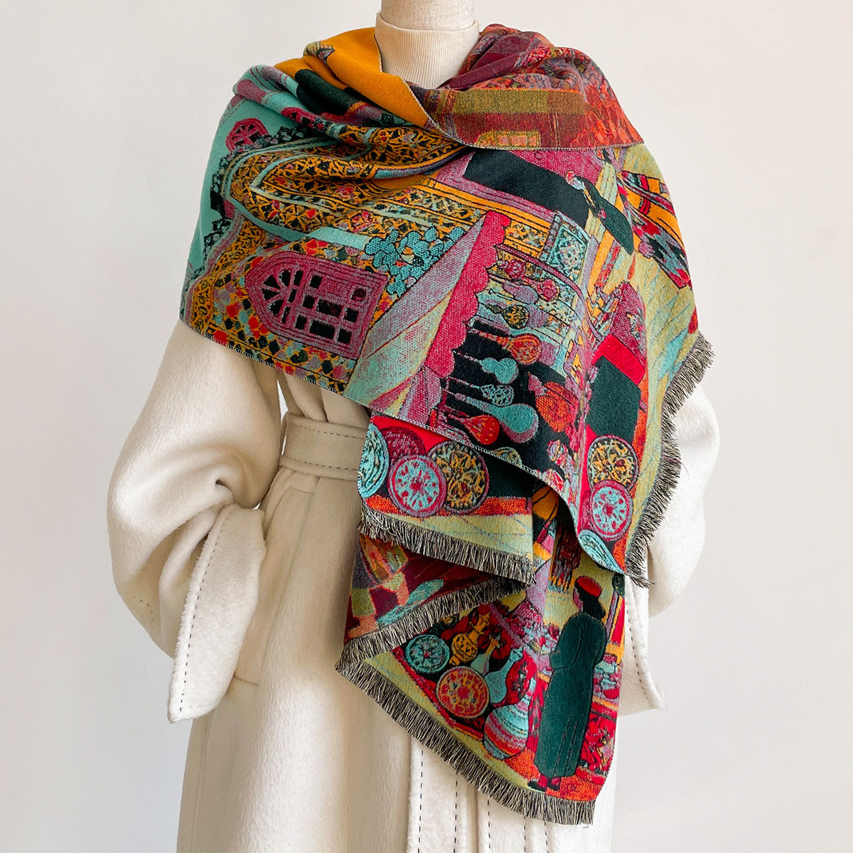 ผ้าพันคอแคชเมียร์เทียมสำหรับผู - Woven Scarf Blanket บทวิจารณ์และราคา