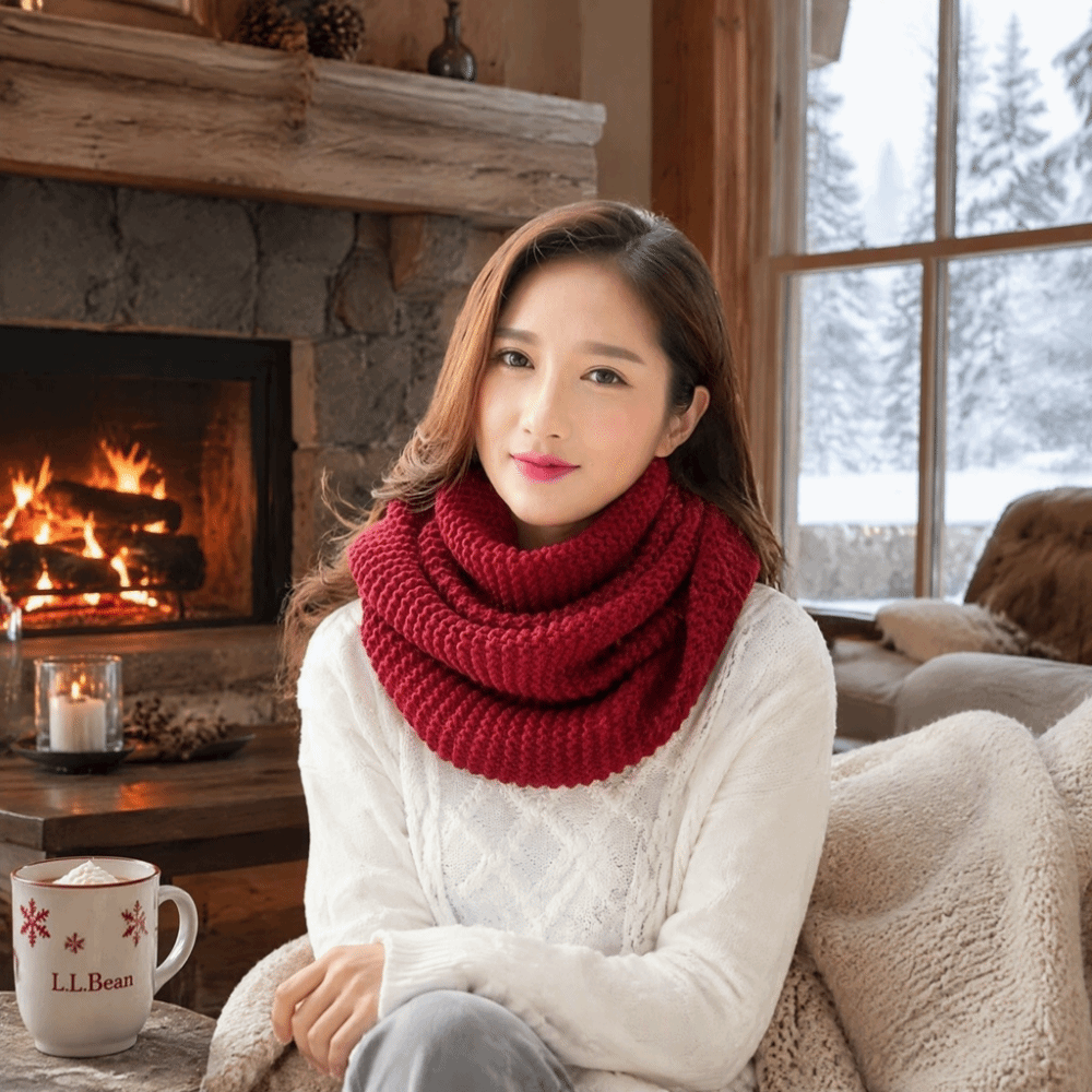 ผ้าพันคอแบบวงกลมสีพื้นอบอุ่น ร - Infinity Scarf Knit บทวิจารณ์และราคา